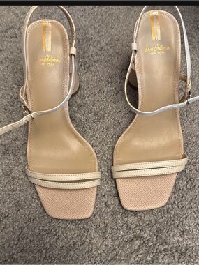 Sam Edelman Nude Beige Strappy Square-Toe Heels
